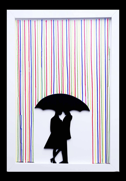 wooden wall art , wall art , paintings ,Romantic couple under Umbrella,ART_3137_21055,Artist : Sunil Monga,Oil