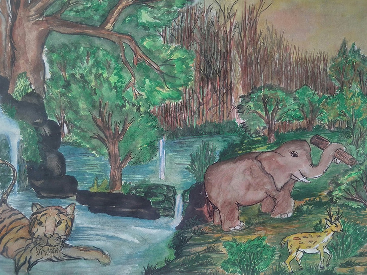 wildlife,happy life in jungle,ART_3162_21189,Artist : Meera Kumari,Poster Colors
