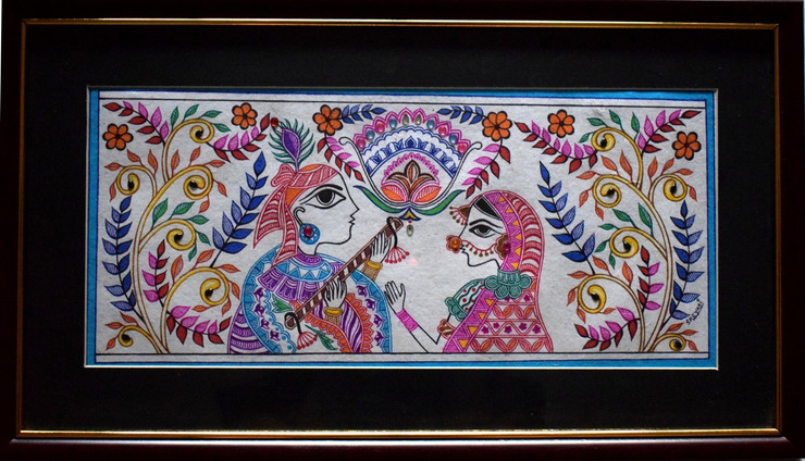 Radha, Krishna, Kalamkari, Madhubani,Radha Krishna,ART_128_21336,Artist : Sreyasi Sinha,Ink