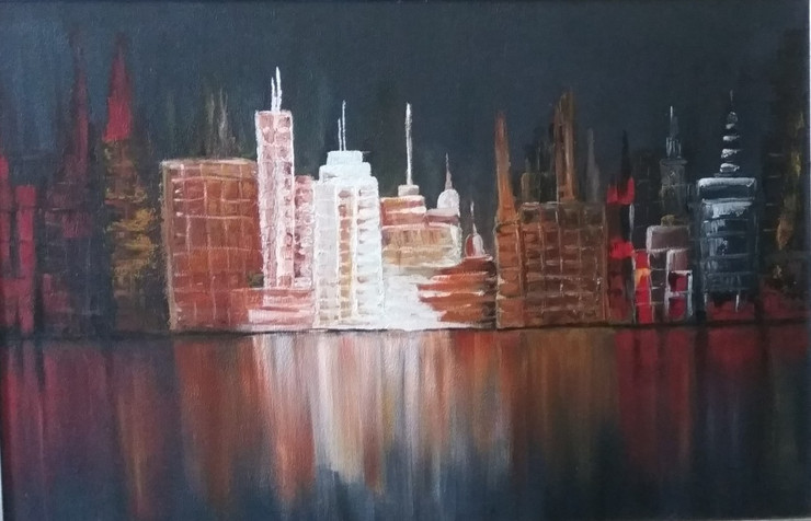 city abstract,urban city,ART_3194_21359,Artist : ANURADHA KULKARNI,Acrylic