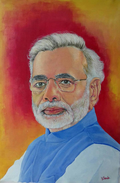 Narendra Modi, Modi, PM,INDIA,Portrait,,Narendra Modi,ART_3015_21412,Artist : VIJAYKUMAR SHINDE,Acrylic