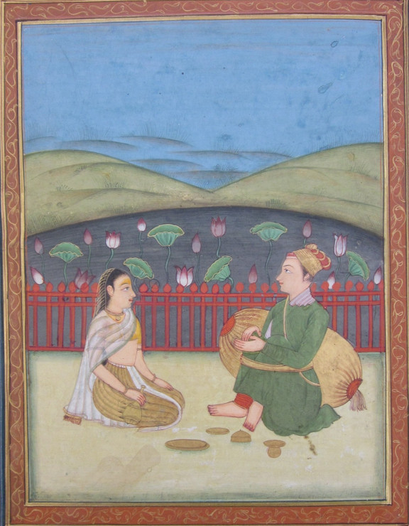 Mughal dialogue (ART_3316_22165) - Handpainted Art Painting - 6in X 8in