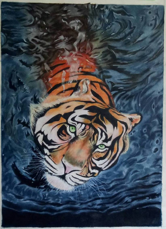 Tiger (ART_3365_22280) - Handpainted Art Painting - 23in X 31in