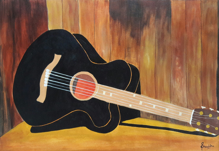 Love for Guitar (ART_3440_22607) - Handpainted Art Painting - 28in X 20in