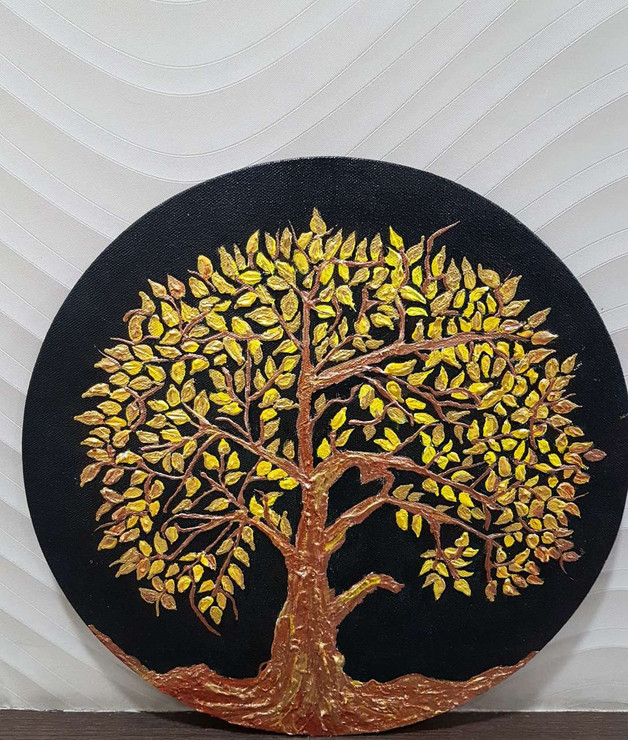 The Golden Tree of Life (ART_3416_23078) - Handpainted Art Painting - 14in X 14in