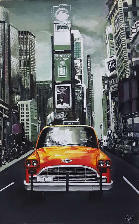 Car in the city (ART_3416_22688) - Handpainted Art Painting - 20in X 30in