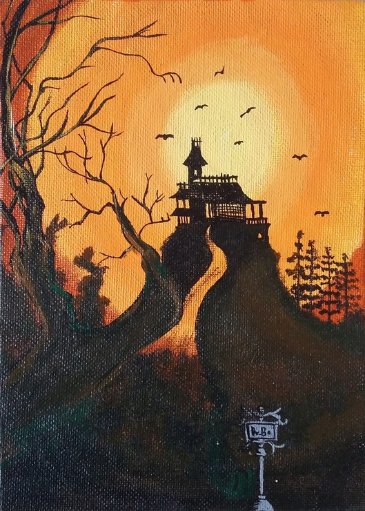 Halloween (ART_3134_23150) - Handpainted Art Painting - 5in X 7in (Framed)