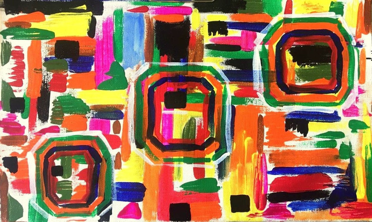 Geometric Abstract Art (ART_2886_20835) - Handpainted Art Painting - 20 in X 12in