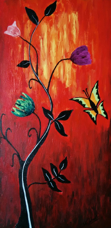 Flowers (ART_3690_23660) - Handpainted Art Painting - 12in X 24in