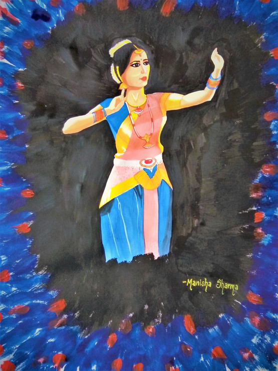 Bharatnatyam (ART_3586_23621) - Handpainted Art Painting - 12in X 16in