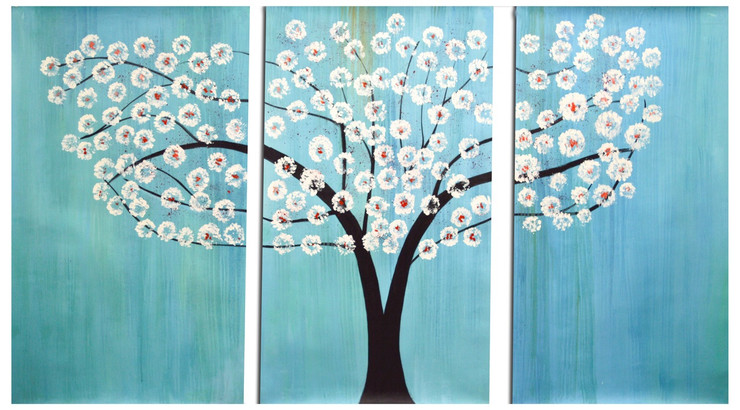 White tree and red flowers (FR_1523_23820) - Handpainted Art Painting - 60in X 36in