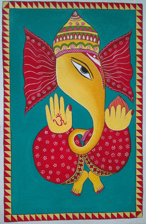 Lord Ganesha (ART_2871_23867) - Handpainted Art Painting - 15in X 22in