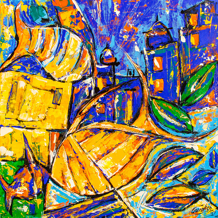 The Underwater City (ART_2571_23978) - Handpainted Art Painting - 18in X 18in