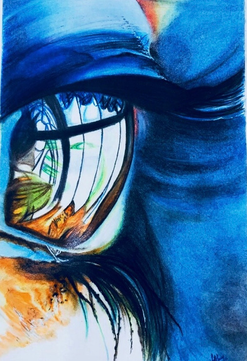 Blue eyes (ART_3617_24161) - Handpainted Art Painting - 10in X 15in