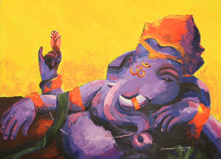 Ganesha (ART_3784_24122) - Handpainted Art Painting - 36in X 28in