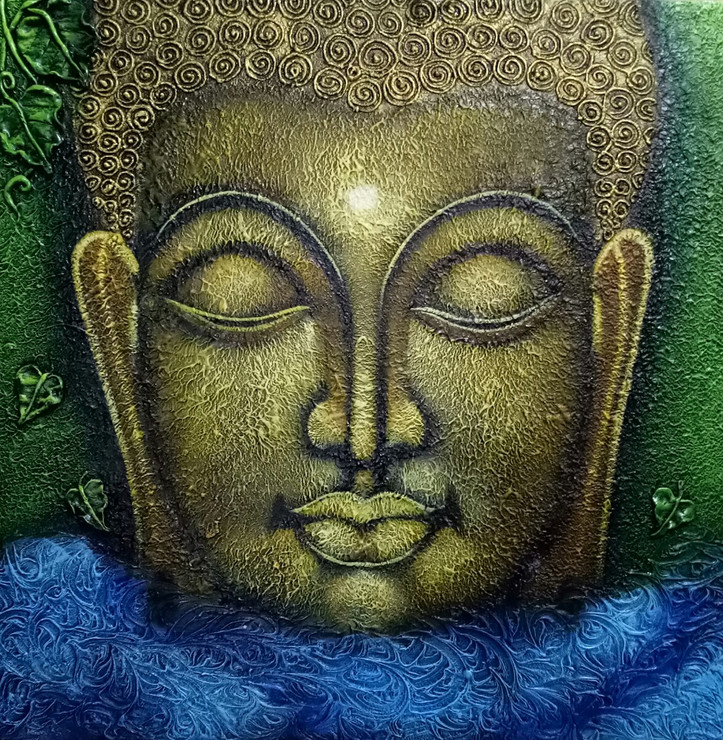 Buddha meditation float (ART_3768_24082) - Handpainted Art Painting - 24in X 24in (Framed)