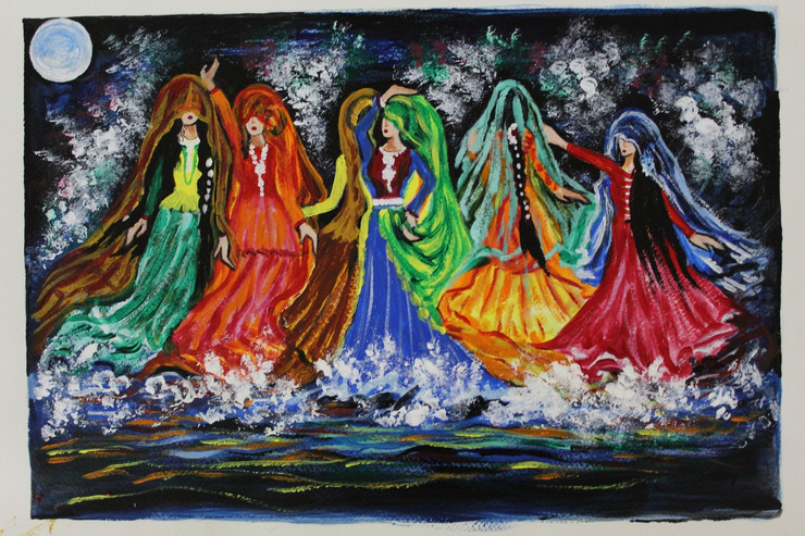 Dancing Divas (ART_3736_24160) - Handpainted Art Painting - 14in X 11in