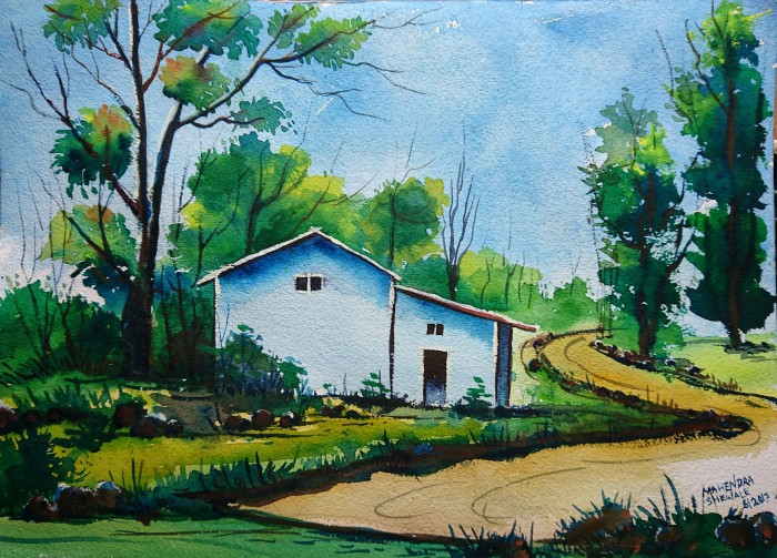 Greeny Nature (ART_3807_24299) - Handpainted Art Painting - 14in X 10in