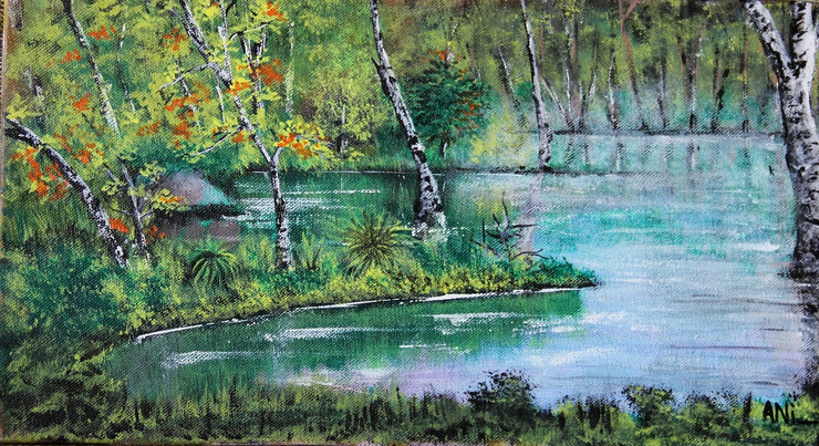 Lake view (ART_3770_24608) - Handpainted Art Painting - 17in X 10in