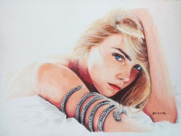 Cara Delevingne (ART_3189_24654) - Handpainted Art Painting - 12in X 9in