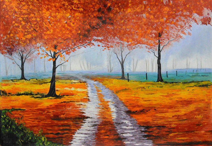 Orange Forest (FR_1523_24248) - Handpainted Art Painting - 60in X 42in