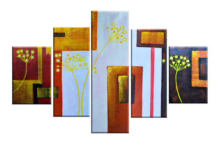 Golden Trees and squares (FR_1523_24109) - Handpainted Art Painting - 65in X 40in