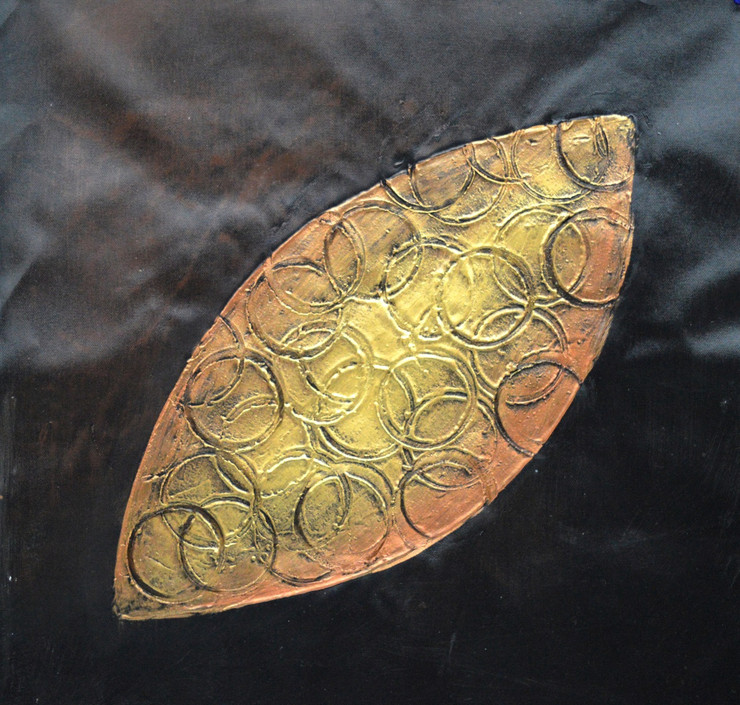 Golden Leaf (FR_1523_24137) - Handpainted Art Painting - 16in X 16in (Framed)
