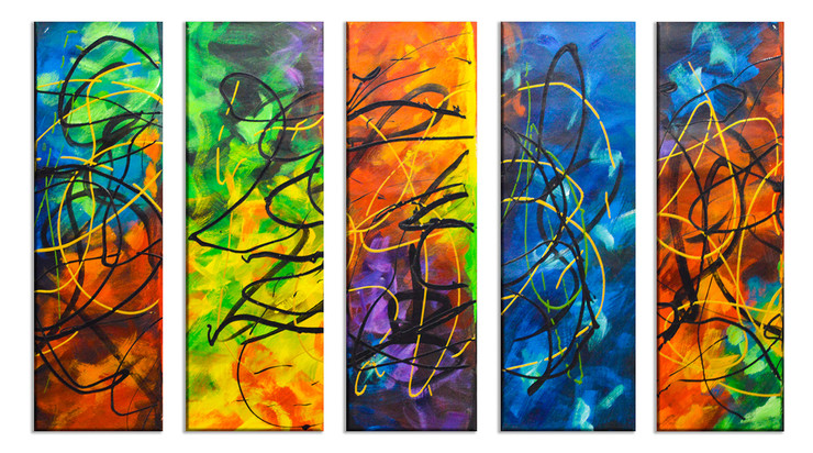 Abstract Lines (FR_1523_24115) - Framed Handmade Painting - 40in X 30in