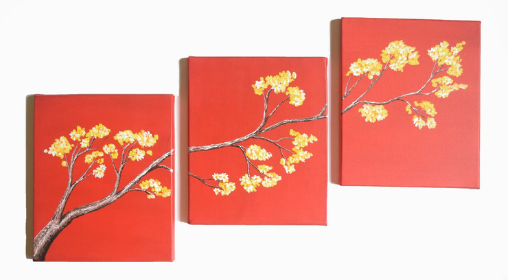 Series painting - Red tree - cherry blossom painting (ART_3943_24809) - Handpainted Art Painting - 10in X 12in (Framed)