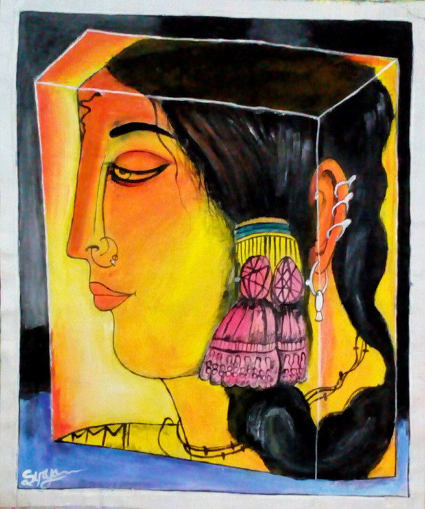 Girl (ART_3389_24872) - Handpainted Art Painting - 18in X 22in