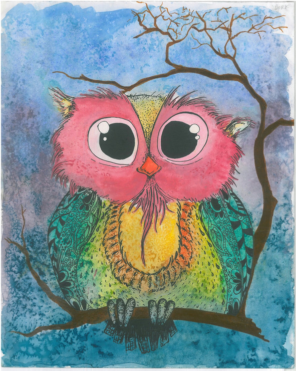 Inoccent Owl (ART_1661_20339) - Handpainted Art Painting - 11in X 14in