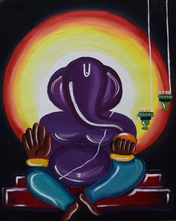 Lord Ganesha (ART_3633_23409) - Handpainted Art Painting - 16in X 20in