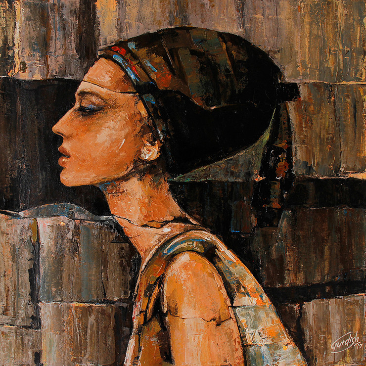 Her Elegance- Beautiful Female Portrait (ART_2571_21309) - Handpainted Art Painting - 18in X 18in