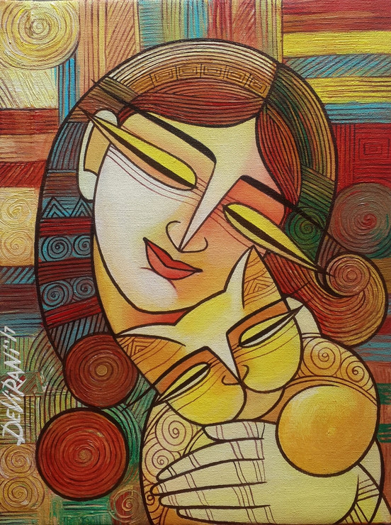 My Pet (ART_1476_25047) - Handpainted Art Painting - 12in X 16in