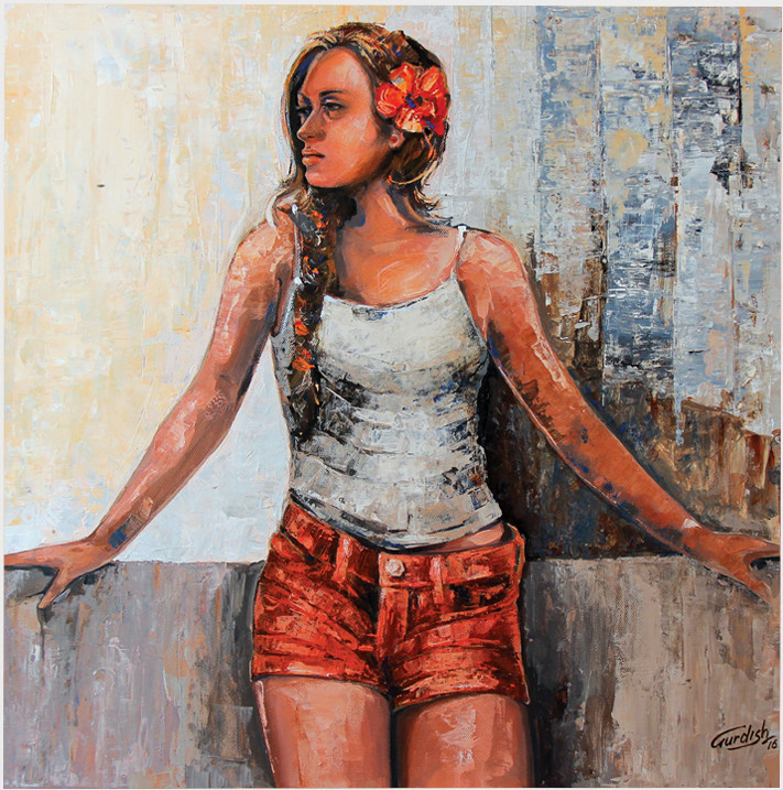 International Girl (ART_2571_19032) - Handpainted Art Painting - 18in X 18in