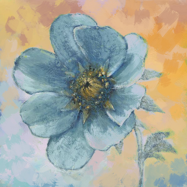 BlueFlower1 - 24in X 24in,71Flower05_2424,Blue, Violet, Mauve,60X60 Size,Flowers, Animals, Nature Art Canvas Painting
