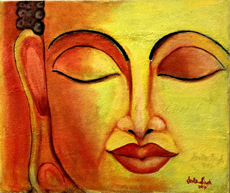 The Warm Meditation (ART_4034_25193) - Handpainted Art Painting - 20in X 20in