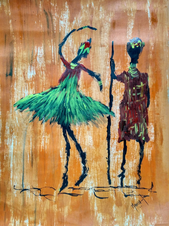 Tribal Dance! (ART_4050_25270) - Handpainted Art Painting - 10in X 14in