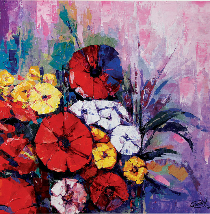 FLORAL_12 (ART_2571_20224) - Handpainted Art Painting - 18in X 18in