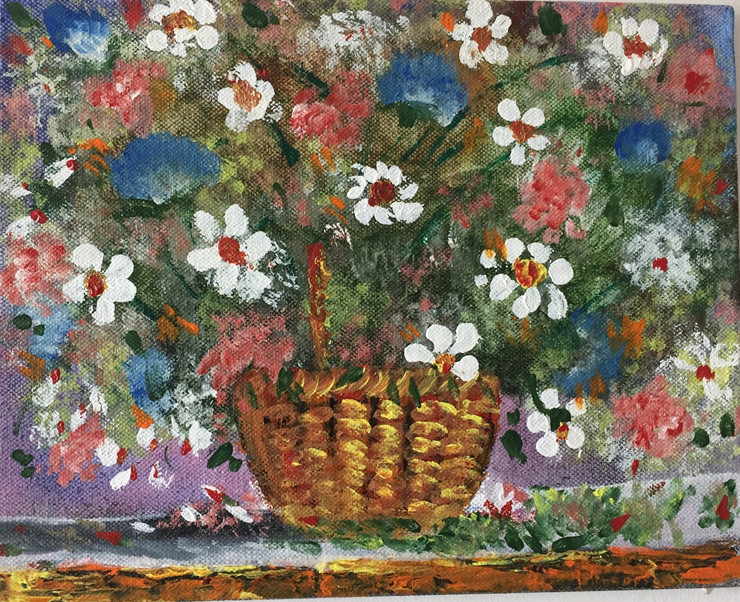 Acrylic flower vase (ART_4154_25732) - Handpainted Art Painting - 10in X 8in