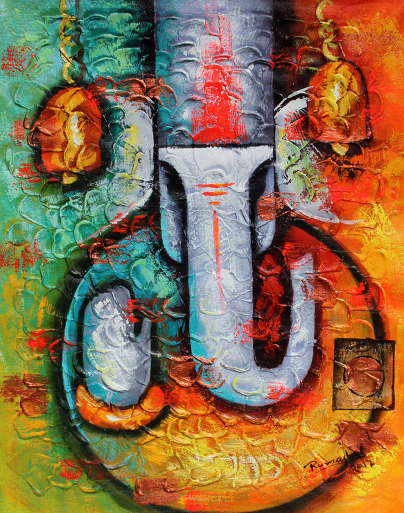 Mesmerized Ganesha 02 (ART_1522_25720) - Handpainted Art Painting - 16 in X 21in