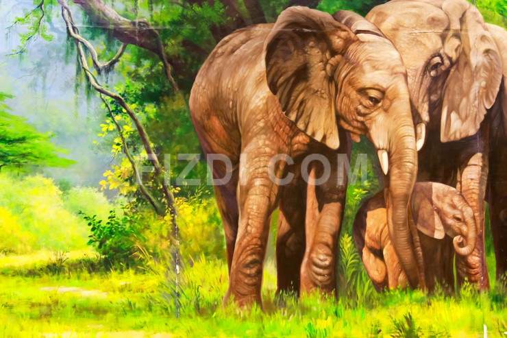 Family Of Elephants (PRT_4) - Canvas Art Print - 29in X 20in