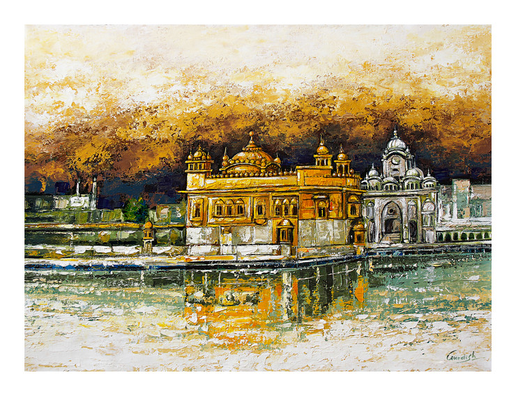 The Golden Temple Painting- Dithe Sab Thav Painting (ART_2571_25901) - Handpainted Art Painting - 32in X 42in