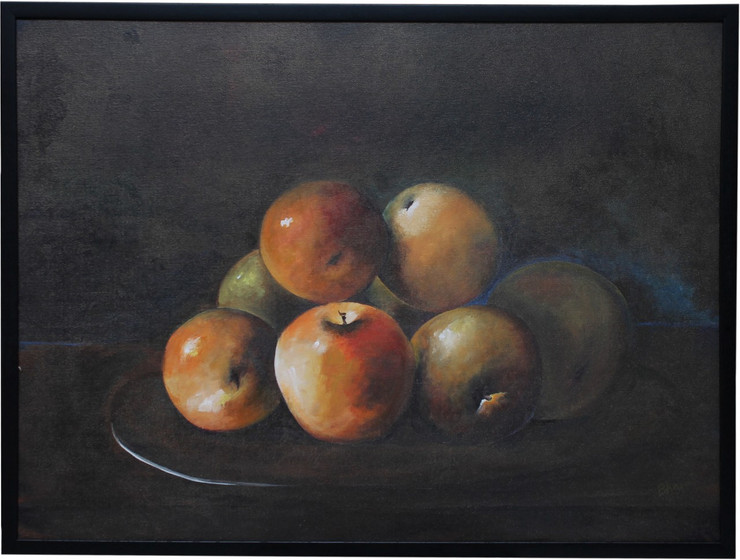 Fruit Plate - 36in X 26in (Border Framed),ART_BNPL03_3624,Acrylic Colors,Fruits,Fruit Plate,Still Art,Artist Bharatbhushan Patil ,Museum Quality - 100% Handpainted