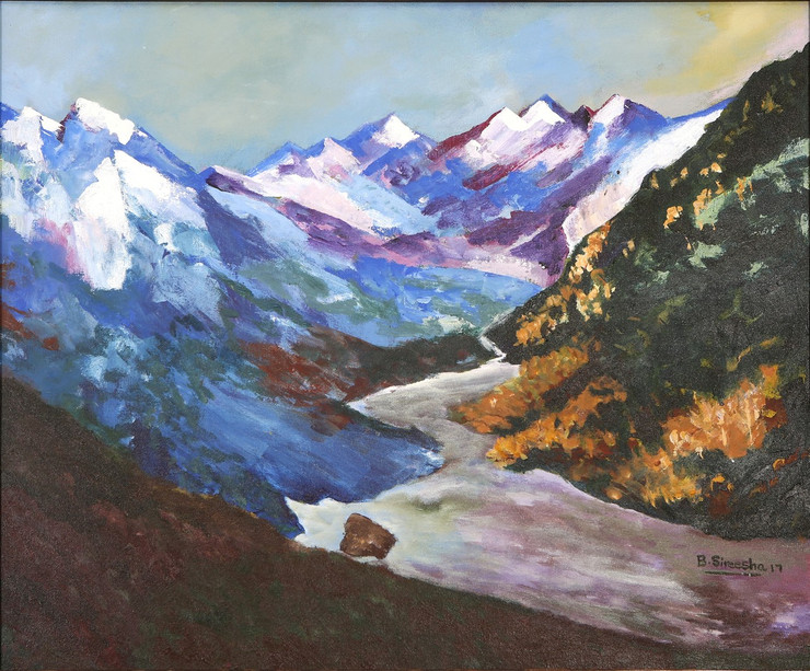 Snow peaks in Kashmir (ART_4065_26256) - Handpainted Art Painting - 24in X 20in