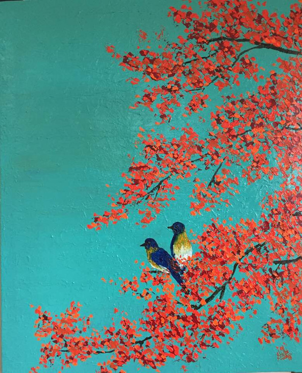 Love birds (ART_1000_26460) - Handpainted Art Painting - 24in X 30in