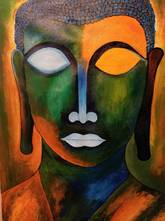 Buddha Meditating (ART_4330_26585) - Handpainted Art Painting - 24in X 18in
