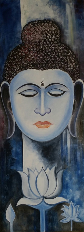 Mediation buddha  (ART_4341_26633) - Handpainted Art Painting - 16in X 43in