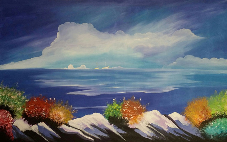 Sky and water relationship (ART_4341_26629) - Handpainted Art Painting - 55in X 35in