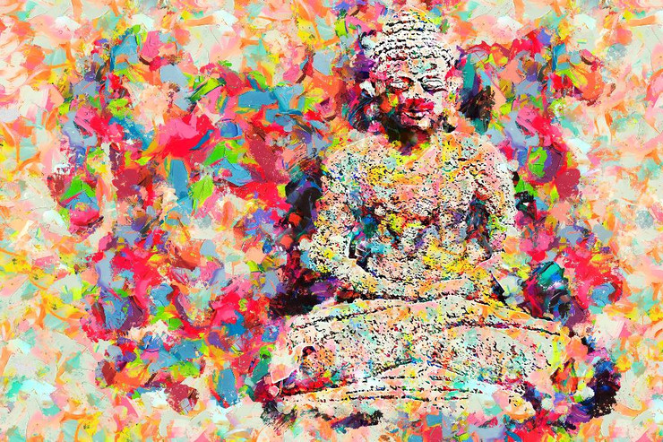 Colourful Buddha (PRT_201) - Canvas Art Print - 32in X 21in